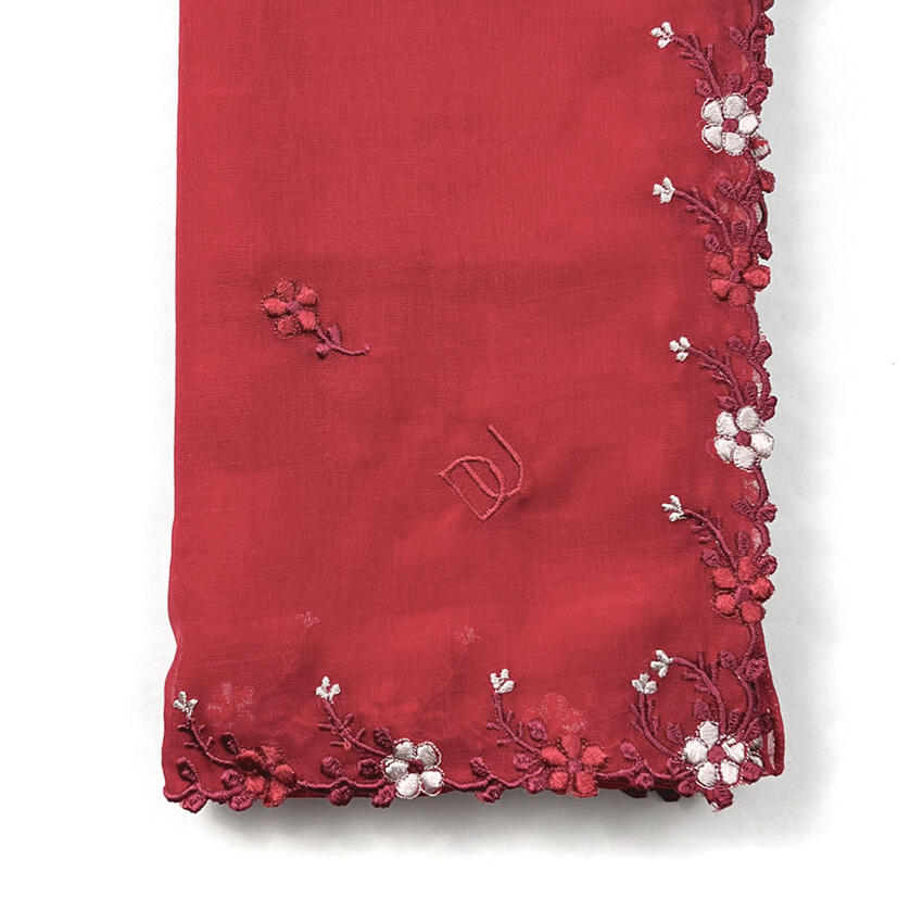 Hijab Paris Segi Empat Tepi Bunga Red